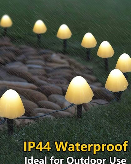 20 LED Solar Garden Lights, 8 Modes Mushroom Pathway Lights Outdoor, 5M/16.4 Ft Garden Landscape Stake Lights, Waterproof Solar Ground Lamps for Yard, lawns, Wedding Party Decoration, Warm White (FREE POSTAGE)