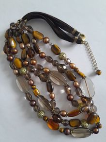 NECKLACE - Tigers Eye - Glass - Filigree Metal Beads