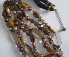 NECKLACE - Tigers Eye - Glass - Filigree Metal Beads