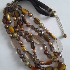 NECKLACE - Tigers Eye - Glass - Filigree Metal Beads