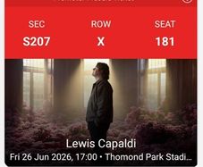 1x seated ticket for Lewis Capaldi Friday June 26th Limerick
