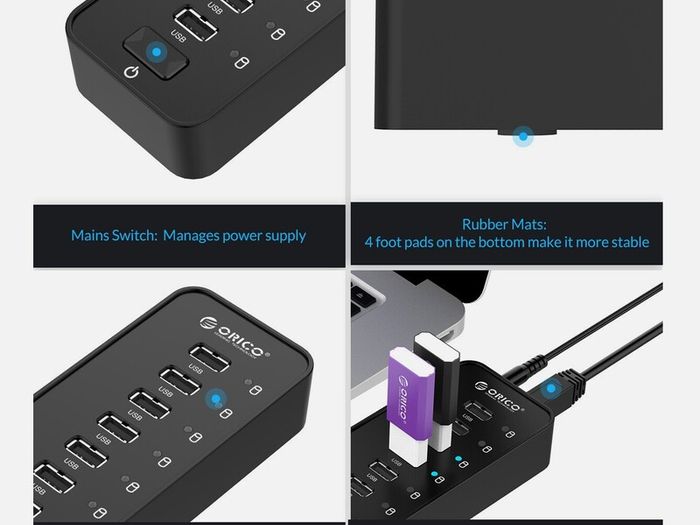 ORICO 10-Port USB3.0 HUB with 36W (12V/3A) Power Adapter 3.3ft USB Date for PC