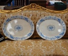 Pair of Antique Blue & White Acorn Platters