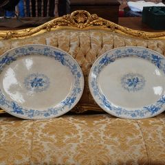 Pair of Antique Blue & White Acorn Platters