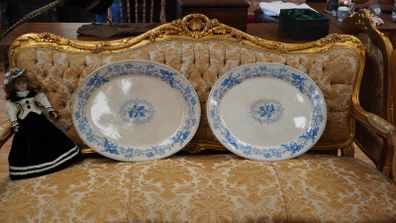 Pair of Antique Blue & White Acorn Platters