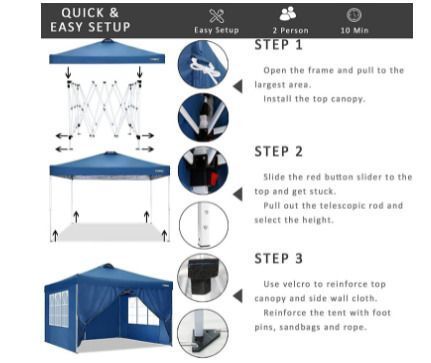 3 x 3 m Waterproof Popup Flat Gazebo with 4 Side Panels