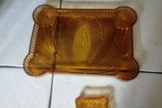 vintage Amber glass dressing table tray and trinket dish