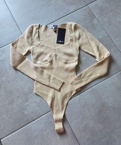 Small, With Tags 4TH ARQ Cream Ribbed Bodysuit
