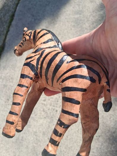 Mid Century Leather 11 Inch Zebra and Foal (Handpainted )
