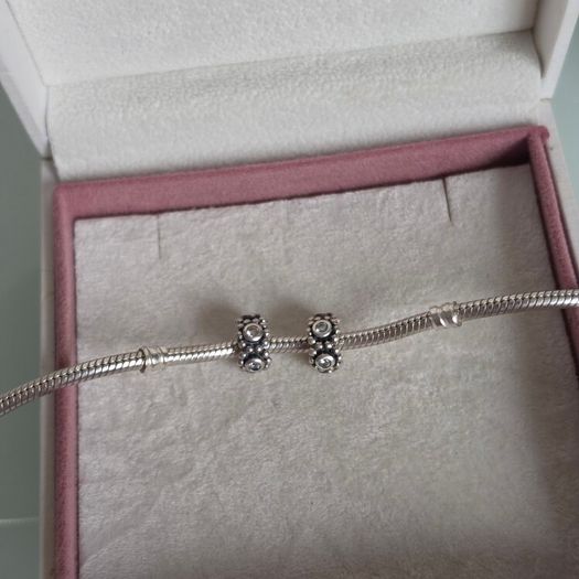 Pandora spacers charms cz sparkly clear set of two perfect condition fully hallmarked