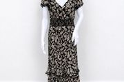Pre Owned Savida Black &amp; Cream Floral Midi Dress with Lace Detail