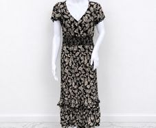 Pre Owned Savida Black & Cream Floral Midi Dress with Lace Detail