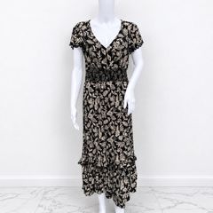 Pre Owned Savida Black & Cream Floral Midi Dress with Lace Detail