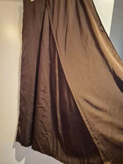 brown satin midi skirt