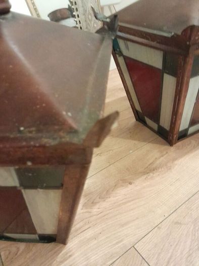 Copper leaded glass lanterns.