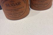 RESERVED- Vintage Henry Watson The Original Suffolk Canister Sugar and Tea Terracotta Storage Jars with wooden pull off lid