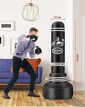 Freestanding Punching Bags for Adults - 175cm Heavy Punching Bag with Stand - Men Standing Boxing Bag Inflatable Kickboxing Bag for Training MMA Muay Thai Fitness