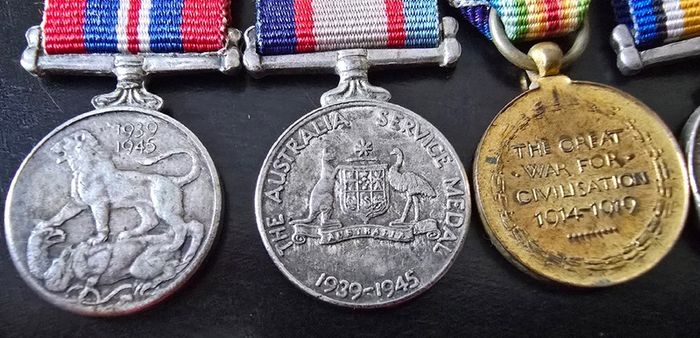 WWI and WWII British Army and Australian Army service medals bar miniature