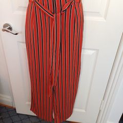 Zara Rust Strip Elasticated Pants Size 12