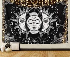 Sun and Moon Tapestry Black and White Large Tablecloths Psychedelic Tapestry Wall Hanging for Bedroom Living Room Decoration (MULTIPLE SIZES)