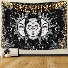Sun and Moon Tapestry Black and White Large Tablecloths Psychedelic Tapestry Wall Hanging for Bedroom Living Room Decoration (MULTIPLE SIZES)