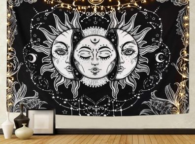 Sun and Moon Tapestry Black and White Large Tablecloths Psychedelic Tapestry Wall Hanging for Bedroom Living Room Decoration (MULTIPLE SIZES)