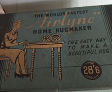 Rugmaker, home crafts, vintage 1940s Airlyne Rugmaker in original box with instructions and accessories. Home appliance.