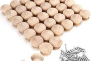 40 Pack of Round Unfinished Wood Knobs with Screws - 3.4 x 2.5cm / 1.34 x 0.98 Inches - Natural Wooden Birch Door Knob Hardware - Furniture Cabinet, Wardrobe, Cupboard &amp; Drawer Pull Handles (FREE POSTAGE)