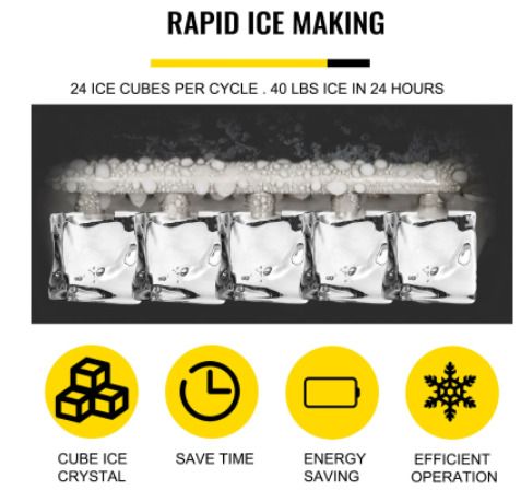 Electric Ice Maker 12KG Per 24H Automatic Manual Water Filling Portable Bullet / Cube Ice Making Machine for Home Bar