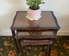 Vintage Mahogany Nest of 3 Tables with Glass Tops