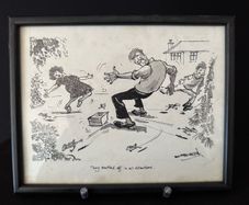 Original 20thC Pen & Ink Illustration by Donald E. Green - "They scuttled off in all directions" (Framed)