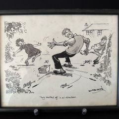 Original 20thC Pen & Ink Illustration by Donald E. Green - "They scuttled off in all directions" (Framed)