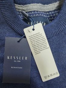 New Round Neck Mens warm Sweater Jumper Merino 50% wool RRP 80 eur Wool blend Solid Dark Blue brand NEW
