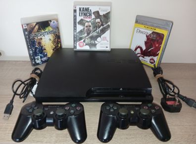 Sony PlayStation 3 PS3 Slim Black Console CECH 3003A 160 gb 2  Controllers and 3 games e/c