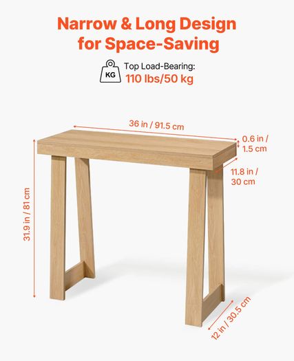 91.5 cm Console Table, Modern Desk Behind the Couch, Wooden Rectangle Entrance Desk, Narrow Long Sofa Table Accent Stand, Ideal for Hallway