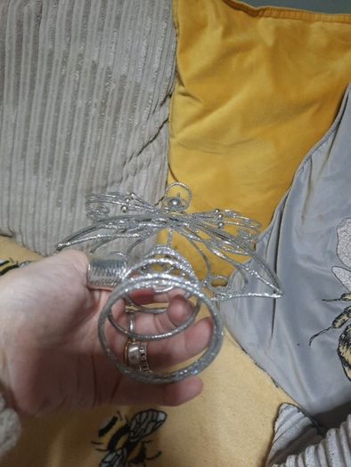 metal silver glitter angel tree topper