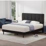 King Bed Frame, Black, Upholstered Wooden Slat Bed Frame with Headboard Image 3