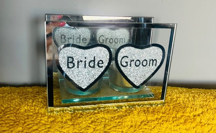 Bride & Groom  mirrored T-Lite holder