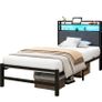 3ft Single Size Bed Frame with LED Lights Storage Upholstered Headboard and Charging Station Image 5