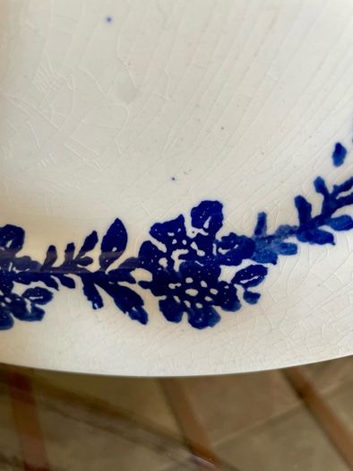 Vernacular Blue and White Spongeware  Floral Platter Unmarked 30 cm