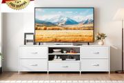 TV Stand Cabinet, TV Unit with 5 Drawers, 140 cm, White TV Console Table with Storage Organizers, Entertainment Center with Open Shelf for Living Room, Bedroom