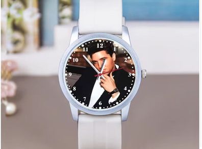 Elvis Presley themed wristwatch - white silicone strap