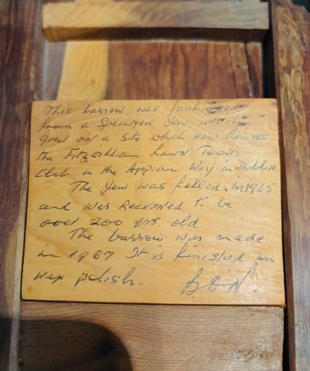 Signed 1987 Handcrafted Irish Yew Wood Miniature Wheelbarrow
