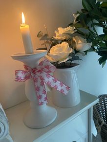 ShabbyChic Set of 2  Home Decor items ..Pillar candle could also be used on candle holder
