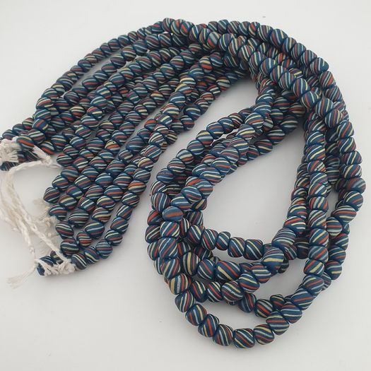 Vintage Afircan Style MultiColor Stripe Blue 7mm-8mm Glass beads Necklace Strand