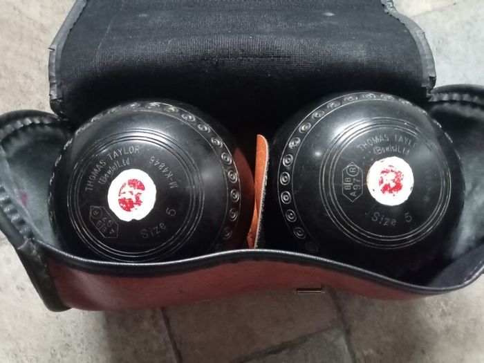 Pair of Vintage Thomas Taylor Lignoid Bowls (Size 5) + Real Leather Bag