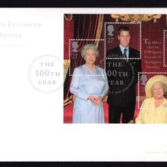 2000 Great Britain HM Queen Elizabeth The Queen Mother 100th Birthday Commemorative Stamps Miniature Sheet Royal Mail Addressed First Day Cover (FDC) with bureau cancel