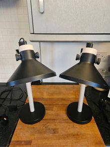 Black & beech Wood Lamp Pair