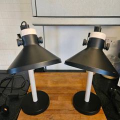 Black & beech Wood Lamp Pair