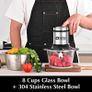 Kitchen in the box 2L+2L Electric Food Processors & Chopper with 304 Stainless Steel Container and Glass Container, 2 Speed Settings, 4 Stainless Steel Blades for Chopping Meat, Baby Food, Vegetable Image 2